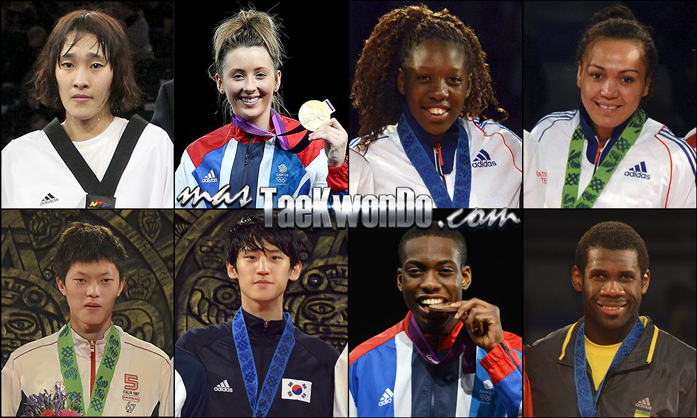 Sohui Kim (KOR), Jade Jones (GBR), Haby Niare (FRA), Anne-Caroline Graffe (FRA), Chen Yang Wei (TPE), Daehoon Lee (KOR), Lutalo Muhammad (GBR) y Anthony Obame (GAB). Números 1 – WTF World Olympic Ranking – Taekwondo WTF – Abril 2014.
